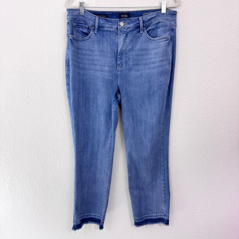NYDJ Womens Marilyn Straight Jeans Size 16 Lift Tuck Tech Raw Edge Denim Blue